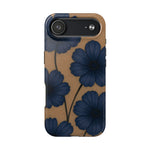 Navy Floral Tough Phone Case — Durable Protective Case with Blue Flowers on Kraft Background