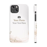 Personalized Slim Phone Case, Custom Photo & Text Minimal Floral Design - iPhone 14 - Shamo's