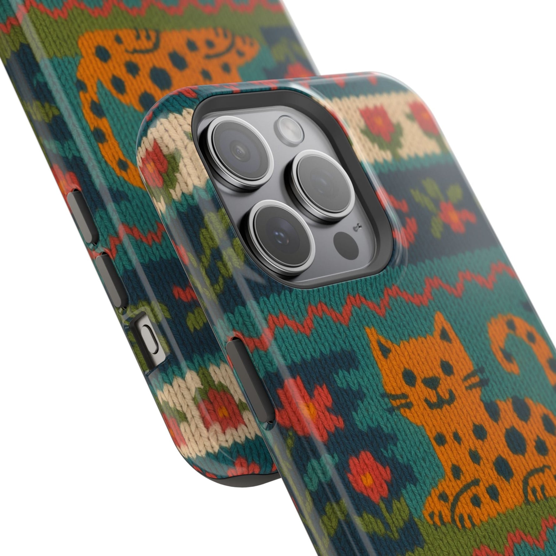 Cozy Knit Leopard Pattern Sweater Holiday Theme iPhone Case with MagSafe compatibility  Shamo's