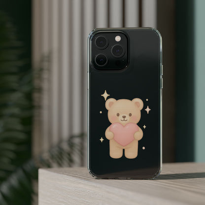 Romantic Teddy Bear Impact-Resistant iPhone Case with Heart Design