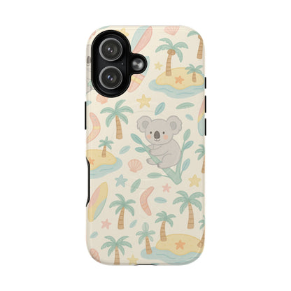Australia Hand-Drawn Koala Beach iPhone Case — Cute Tropical Palm & Surf Print | with MagSafe