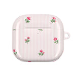 AirPod Case - Pink Striped Floral Rose Protective Cover