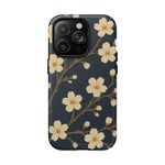 Navy Cherry Blossom Floral iPhone Case - Compatible with MagSafe