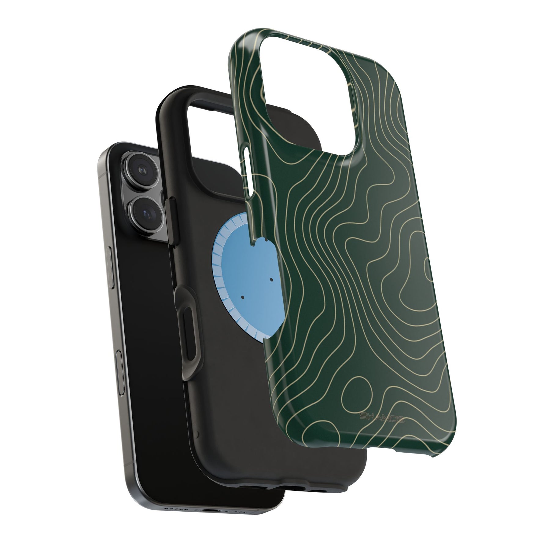 Topographic Green Magnetic Impact-Resistant iPhone Case | MagSafe compatible