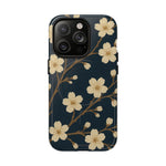 Navy Cherry Blossom Floral iPhone Case - Compatible with MagSafe