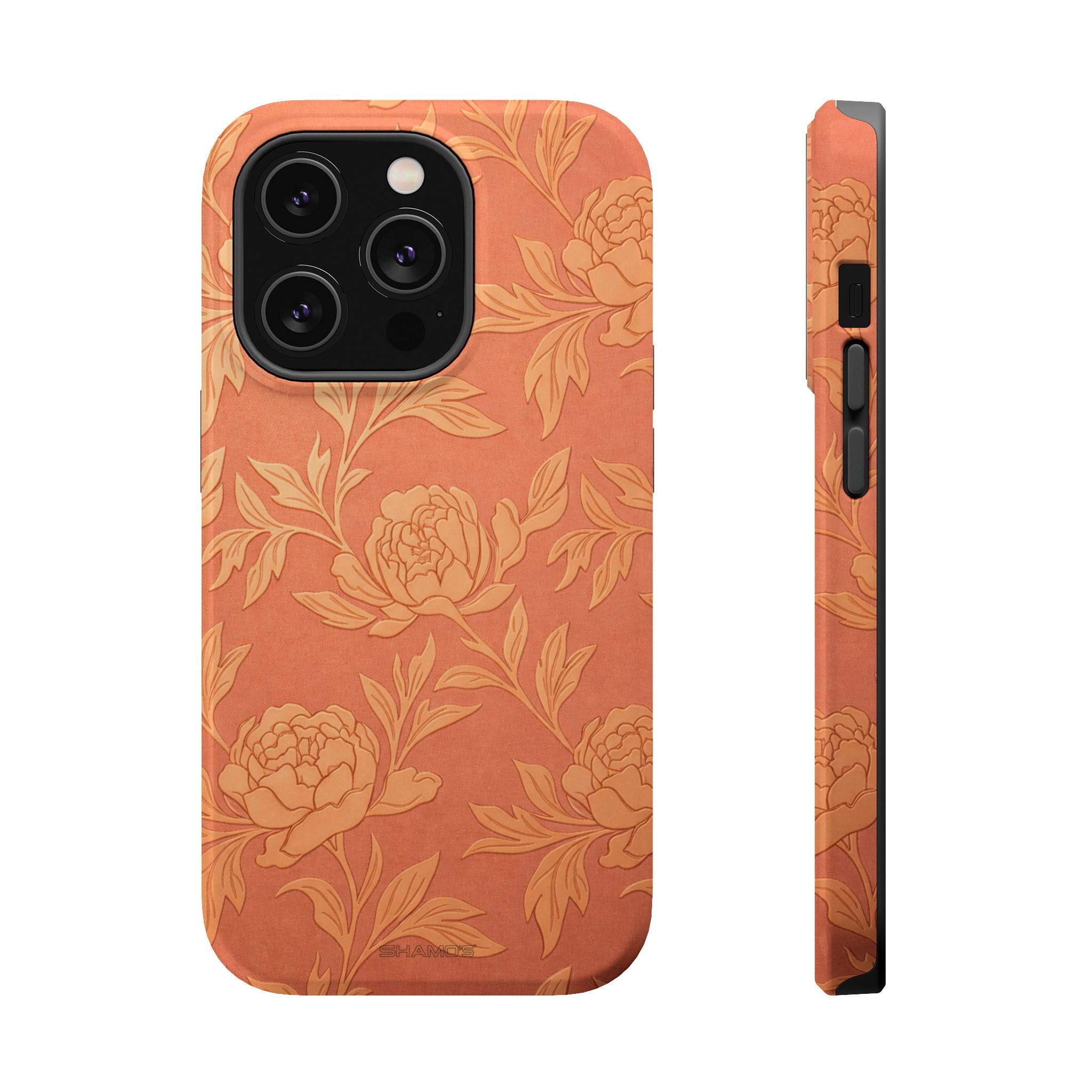 Floral Rose Gold Magnetic Impact-Resistant iPhone Case, MagSafe Compatible - iPhone 14 Pro / Glossy - Shamo's