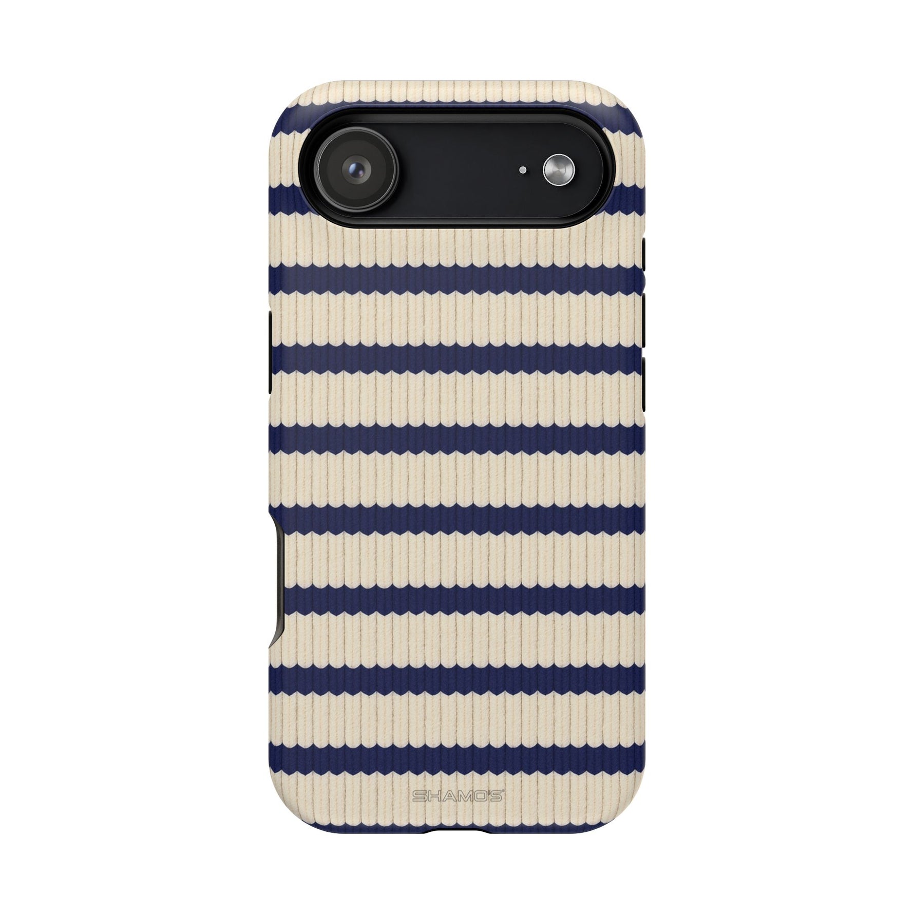 Navy & Cream Ribbed Holiday Sweater Design iPhone Case with MagSafe compatibility