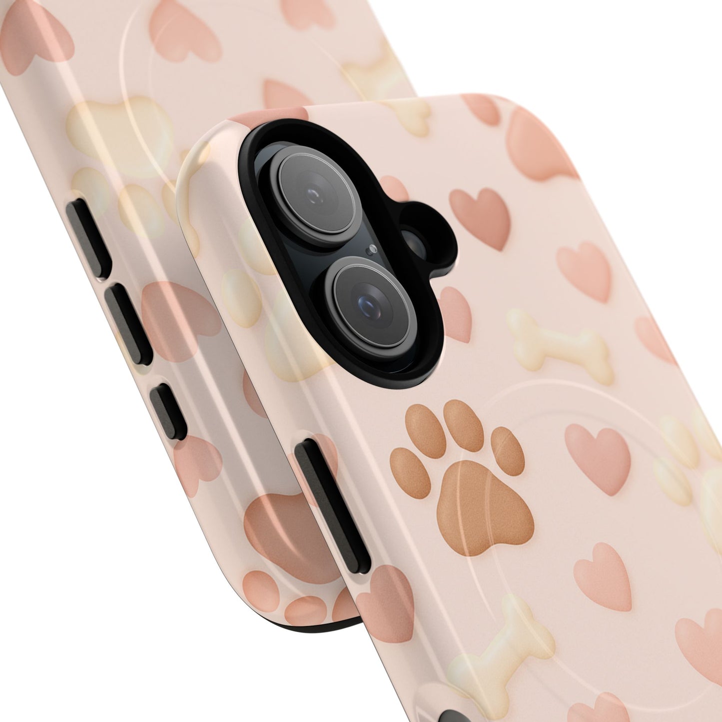 Pet Paw Pattern Phone Case — Pink Puppy Hearts & Bones with MagSafe