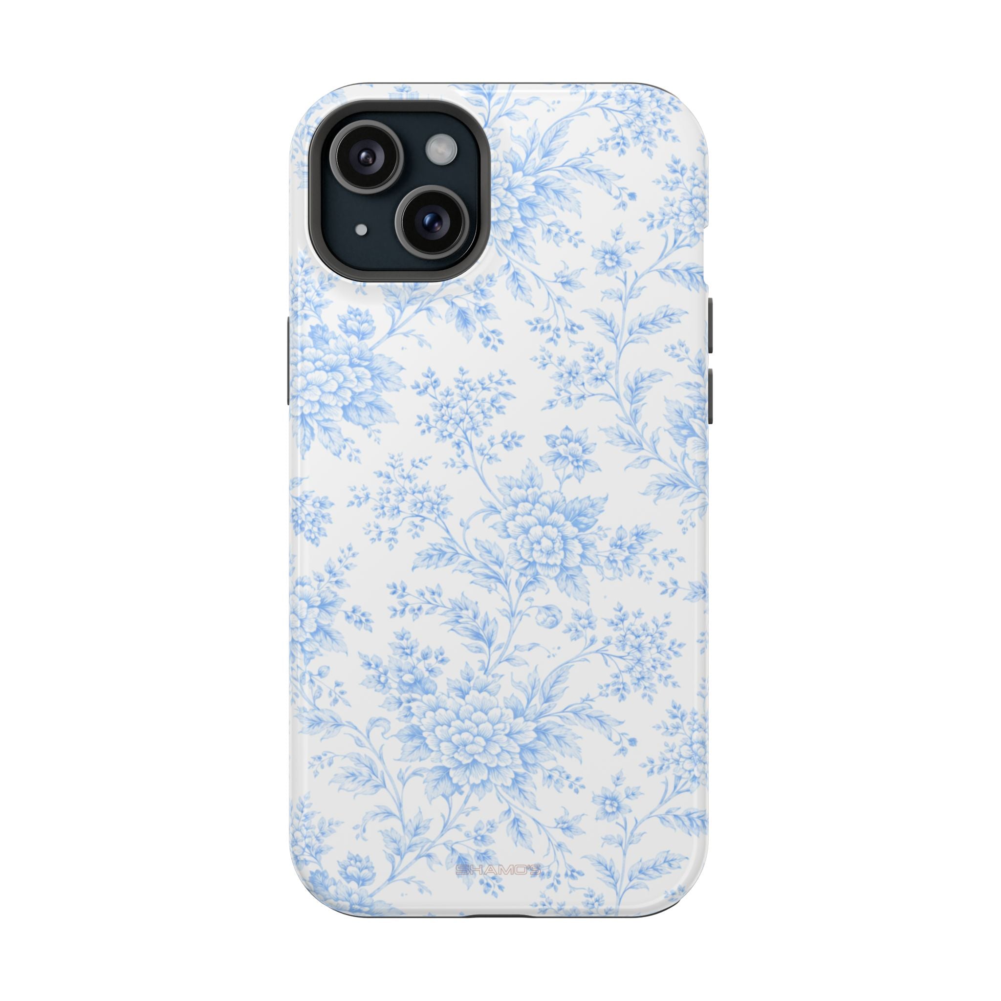 Preppy Look Blue Floral Impact-Resistant Phone Case and MagSafe Compatible - iPhone 15 Plus / Glossy - Shamo's