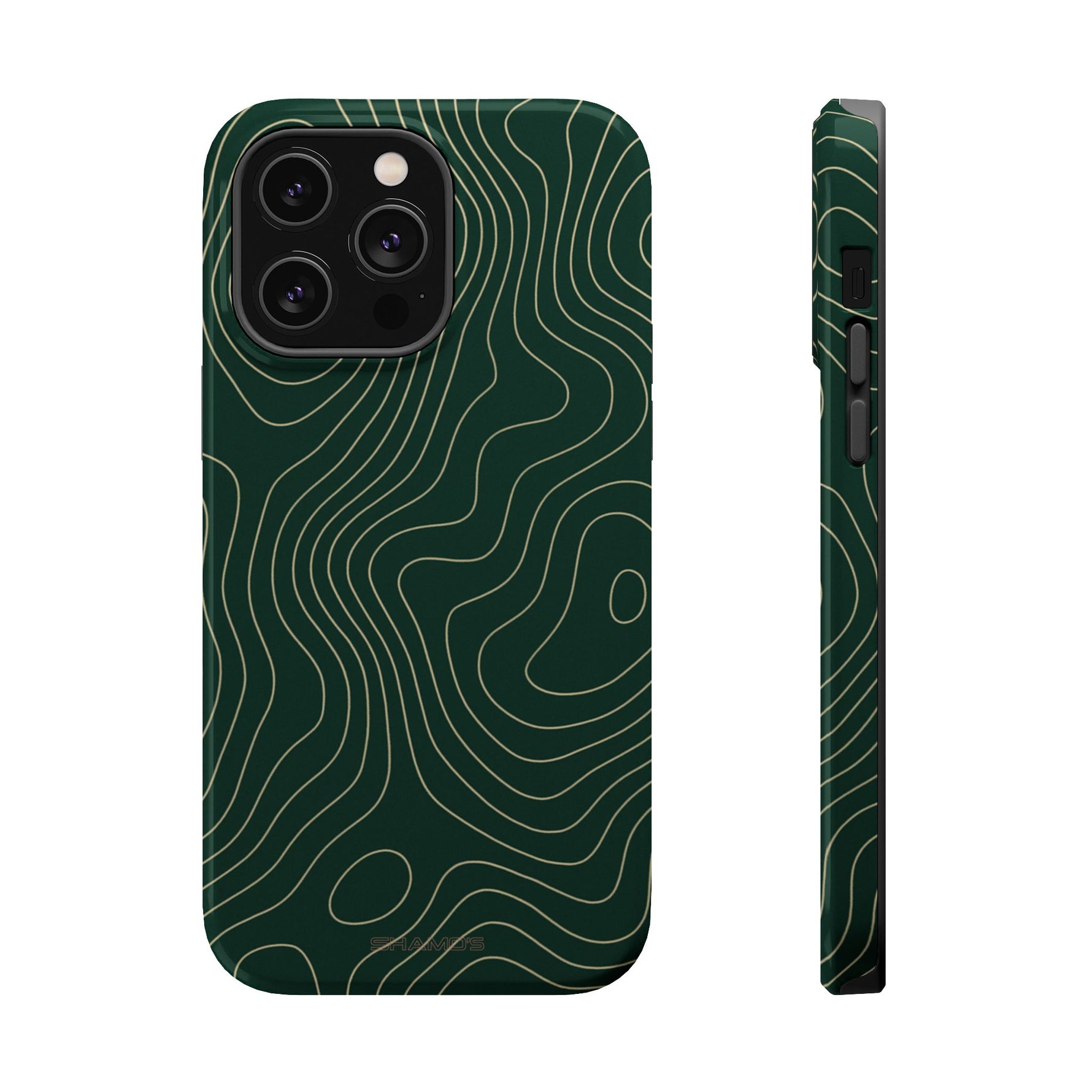 Topographic Green Magnetic Impact-Resistant iPhone Case | MagSafe compatible