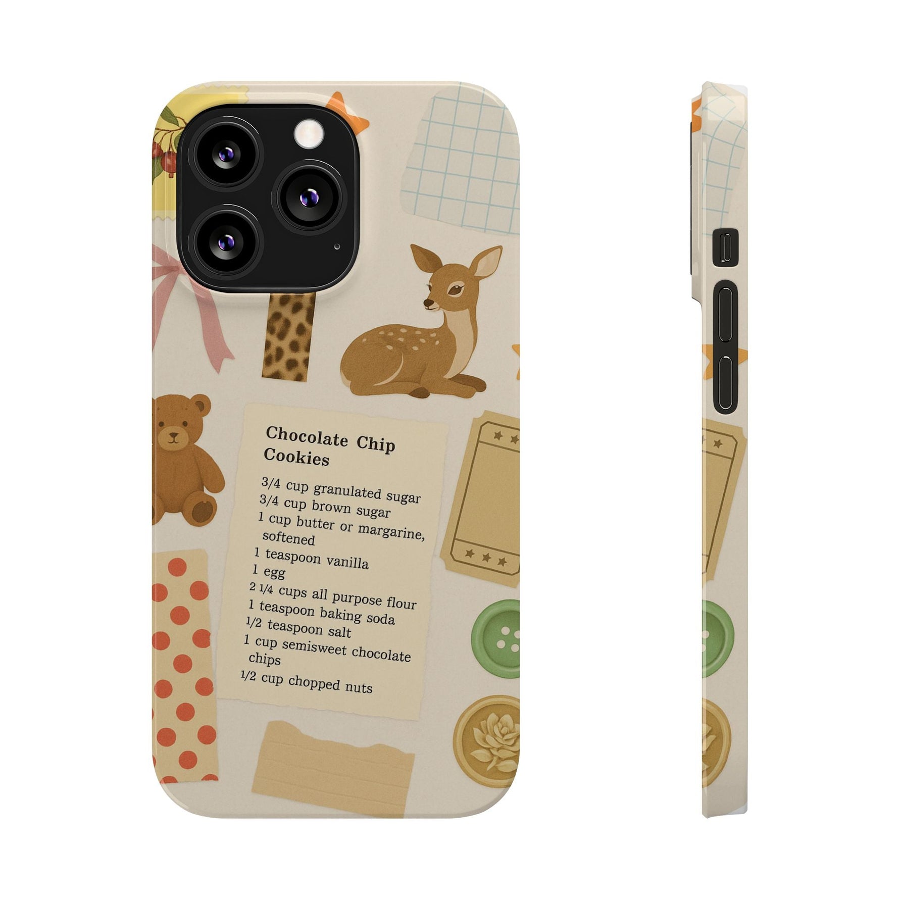 Slim iPhone Case — Cozy Baking & Teddy Pattern (Recipe, Deer, Buttons)  Shamo's iPhone 13 Pro