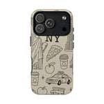 NY City Icons Tough iPhone Case — Statue of Liberty, Pizza & Taxi Pattern | Compatible with MagSafe  Shamo's iPhone 17 Pro / Glossy