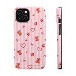 Pink Teddy Hearts Love iPhone Case, Impact-Resistant MagSafe Compatible
