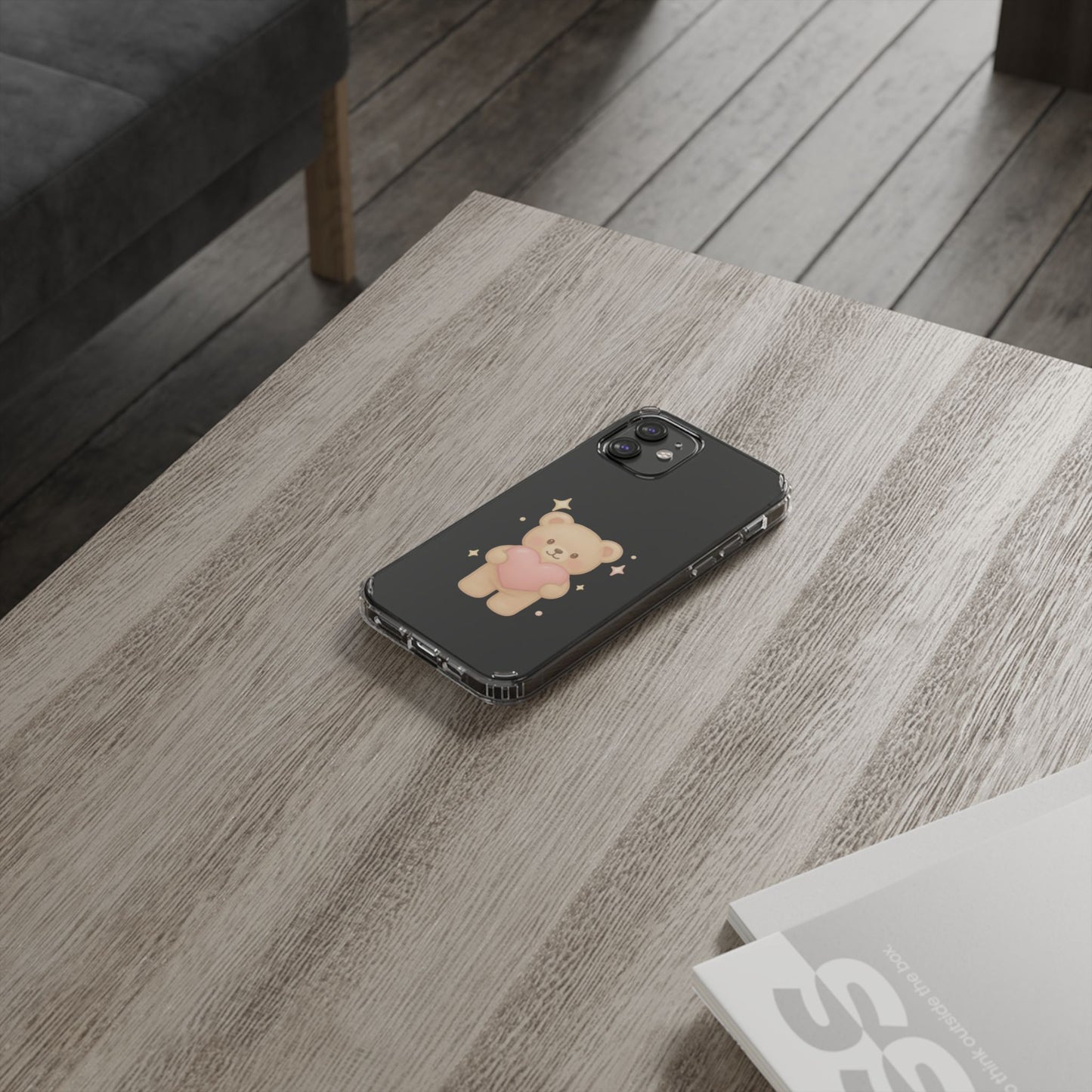 Romantic Teddy Bear Impact-Resistant iPhone Case with Heart Design