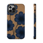 Navy Floral Tough Phone Case — Durable Protective Case with Blue Flowers on Kraft Background