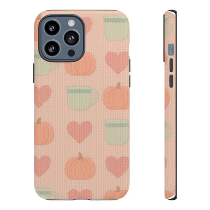 Autumn Cozy iPhone Case – Pumpkin, Heart & Coffee Cup Pattern - Shamo's