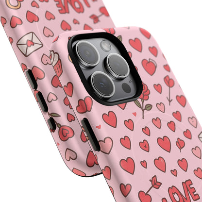 Pink Love Hearts Pattern Tough iPhone Case (MagSafe compatible)