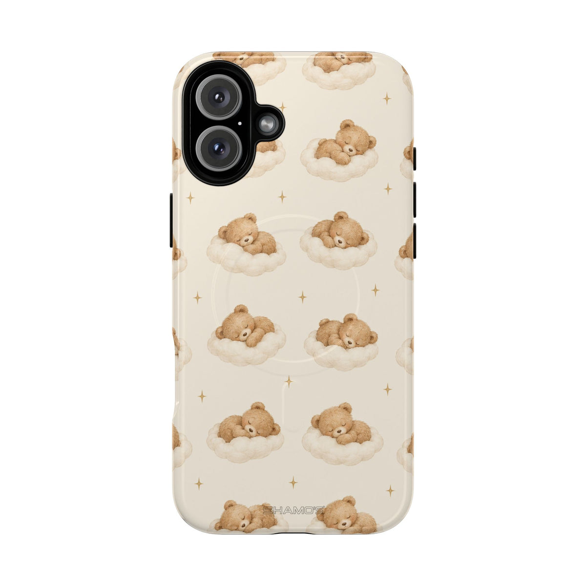 Beige teddybeer op wolken iPhone-hoesje met MagSafe