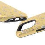 Honey Paisley MagSafe Phone Case, glossy square triple-camera Pro model, port openings and edge details