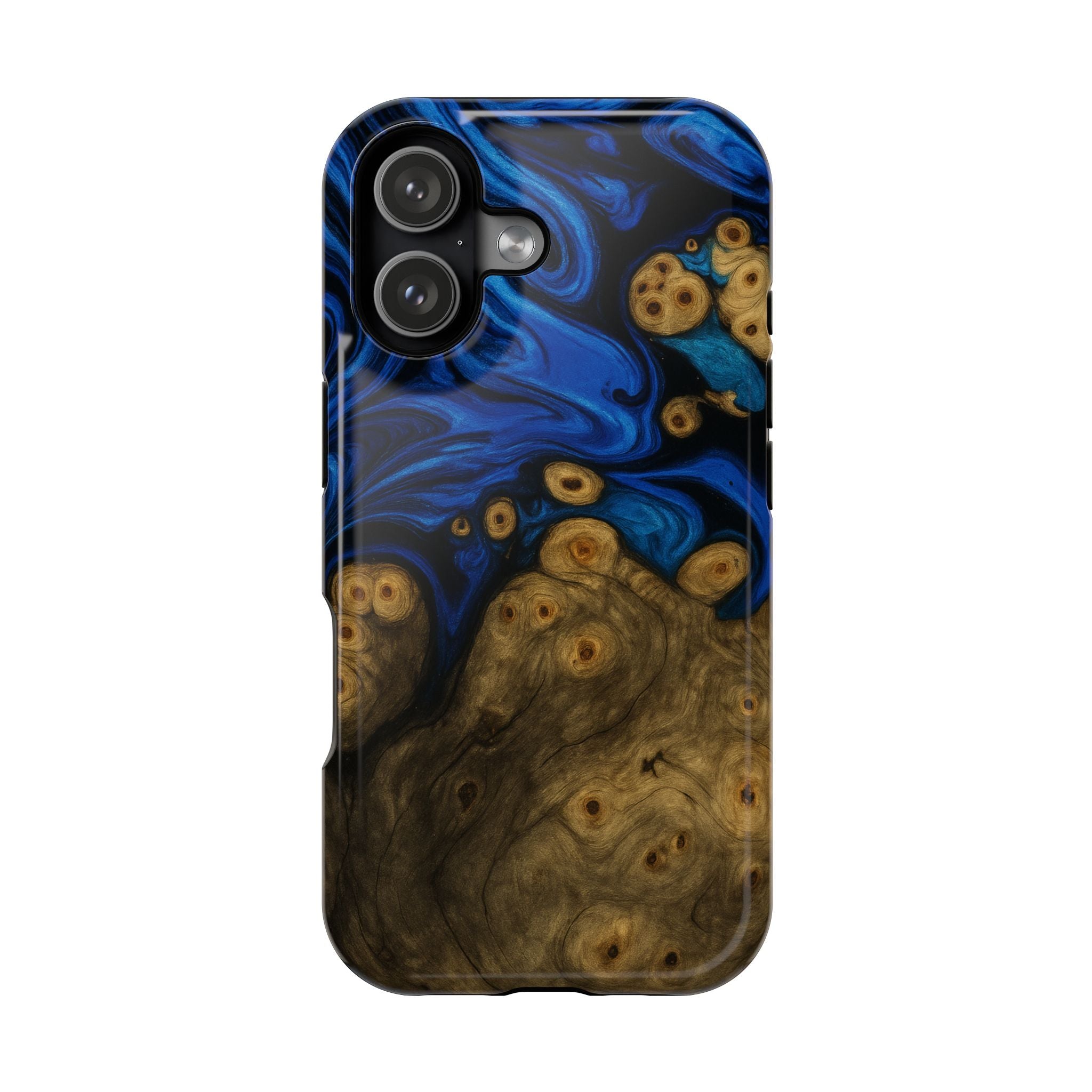 Blue Swirl & Burl Wood Impact iPhone Case | MagSafe compatible  Shamo's iPhone 17 Pro Max / Glossy