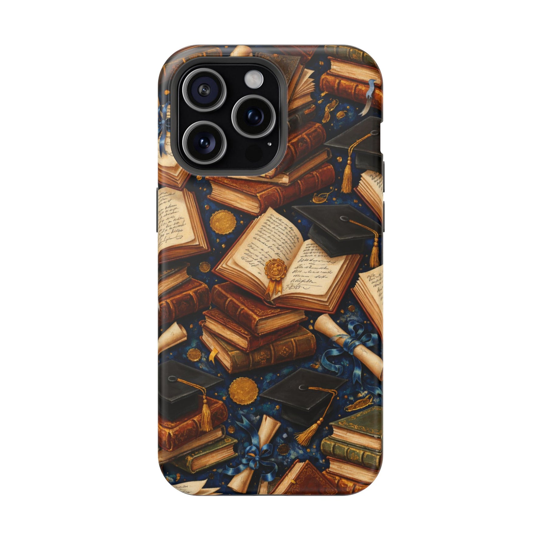 Vintage Books & Graduation Caps MagSafe Phone Case, Impact-Resistant Graduation Gift - iPhone 15 Pro Max / Matte - Shamo's