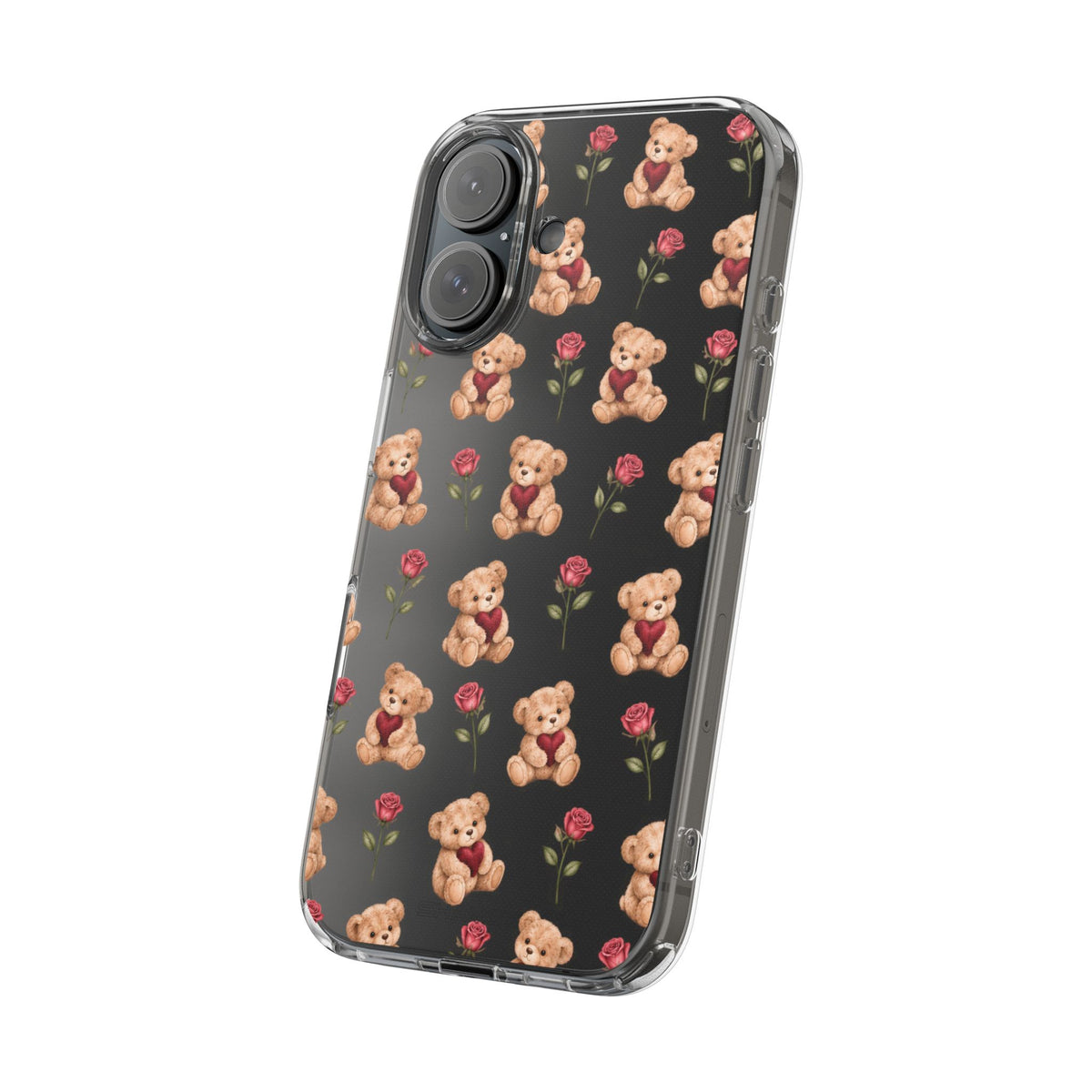 Romantic Teddy Bear Impact-Resistant Phone Case with Heart Design