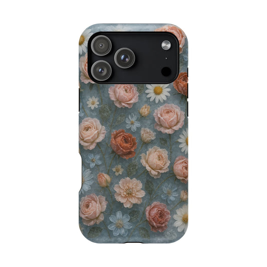 Frozen Floral Vintage Roses & Daisies iPhone Case with MagSafe compatibility  Shamo's iPhone 17 Pro Max / Matte