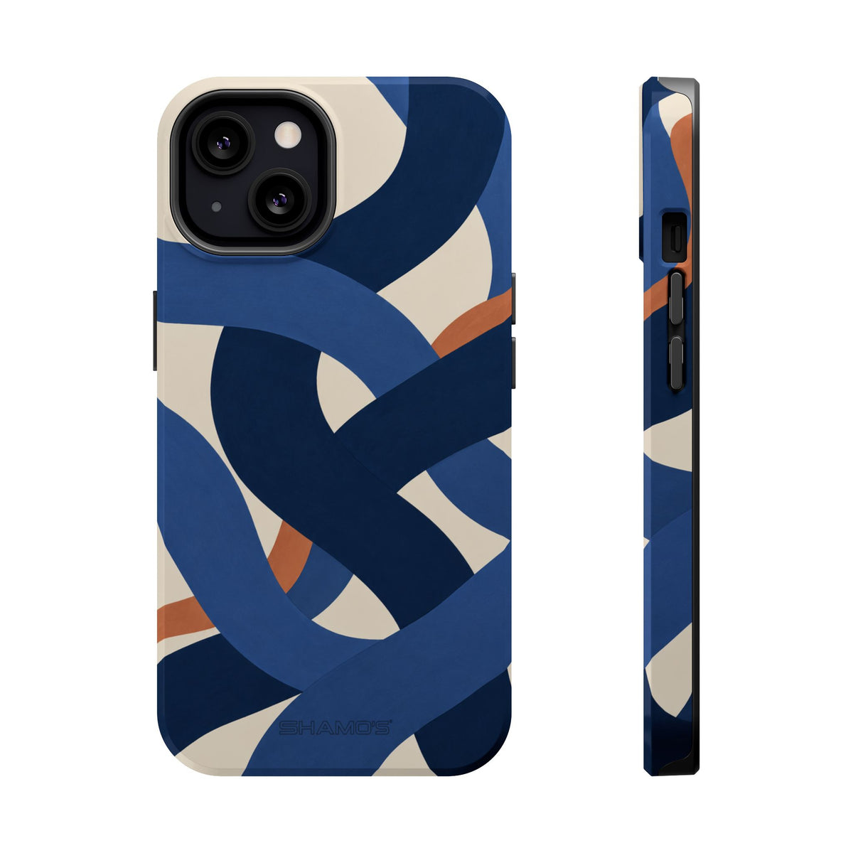 Indigo Loom MagSafe Phone Case – Blue & Ivory Abstract Woven Pattern