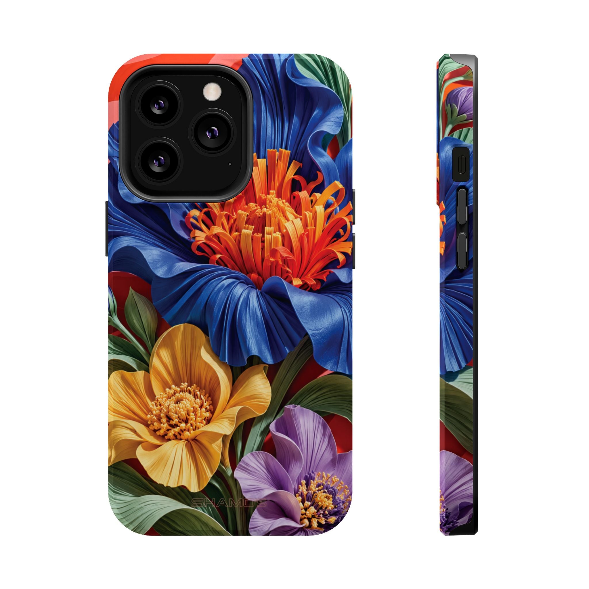 Electric Paradise MagSafe Phone Case – Cobalt Floral & Coral Waves | Glossy