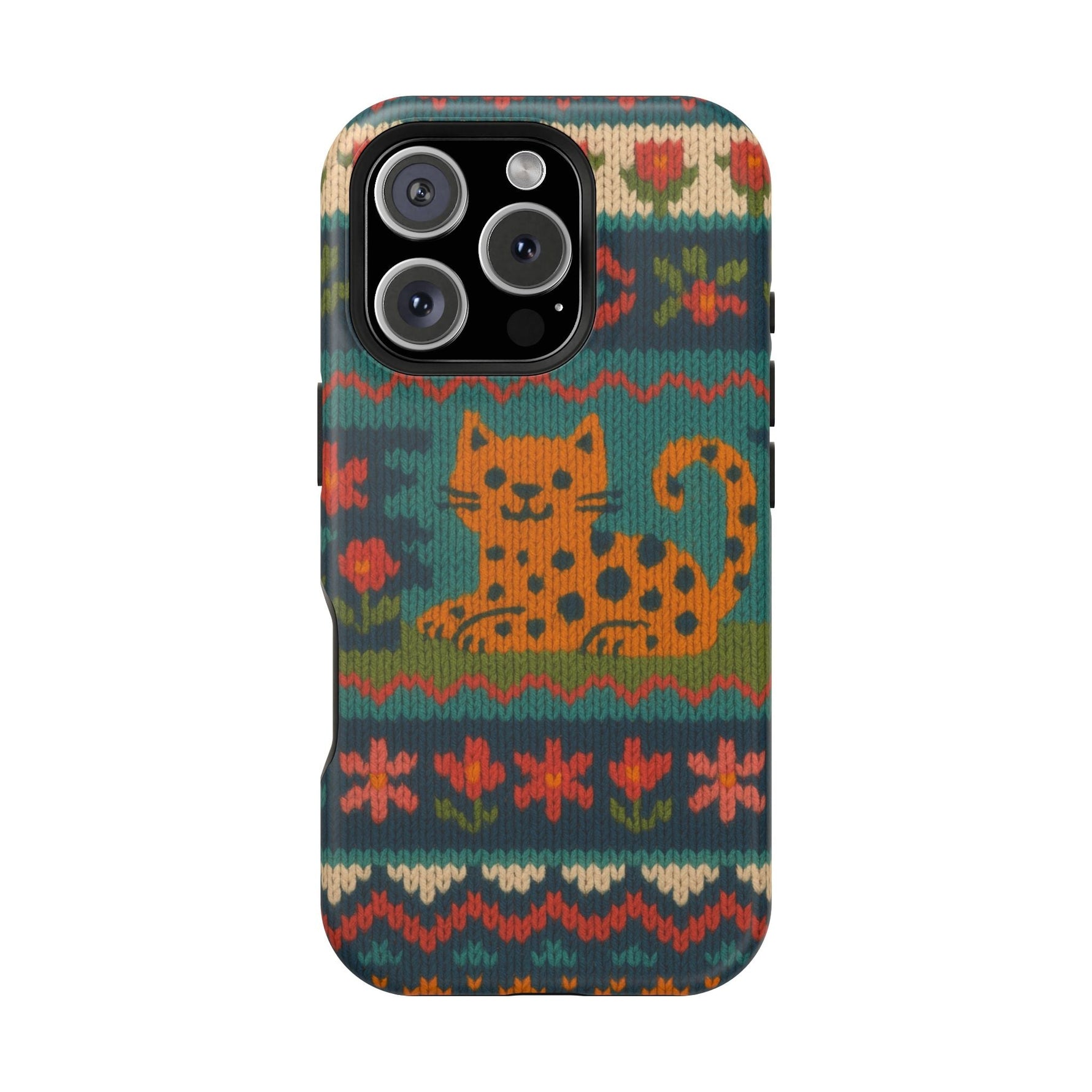 Cozy Knit Leopard Pattern Sweater Holiday Theme iPhone Case with MagSafe compatibility  Shamo's iPhone 16 Pro / Matte