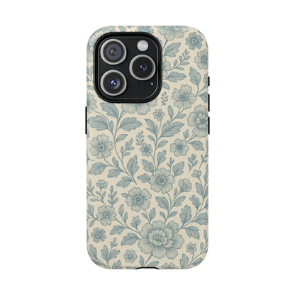 Vintage Blue Floral Tough Case for iPhone - Compatible with MagSafe