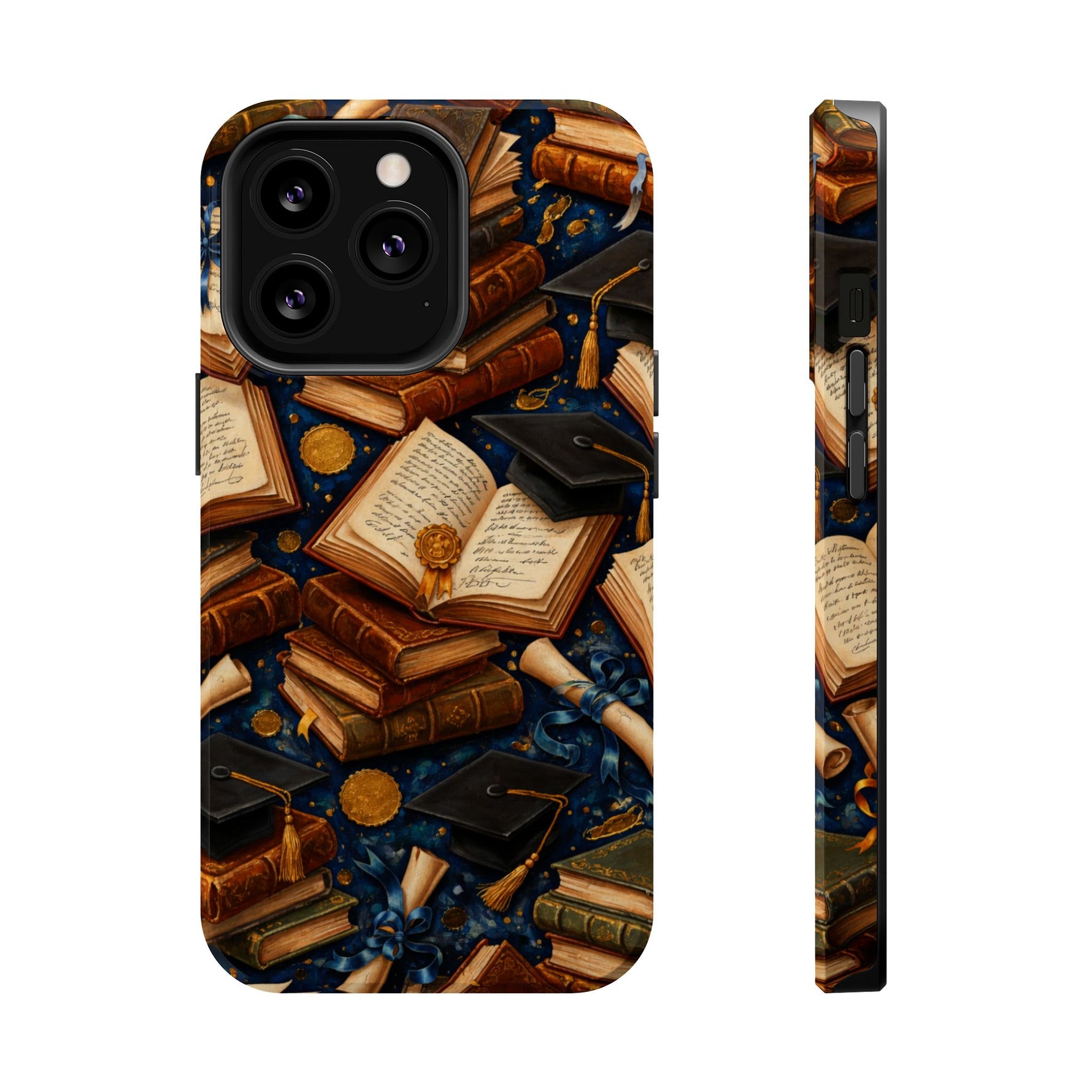 Vintage Books & Graduation Caps MagSafe Phone Case, Impact-Resistant Graduation Gift - iPhone 13 Pro / Glossy - Shamo's
