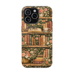 Floral Bookshelf iPhone Case — MagSafe Magnetic, Impact-Resistant