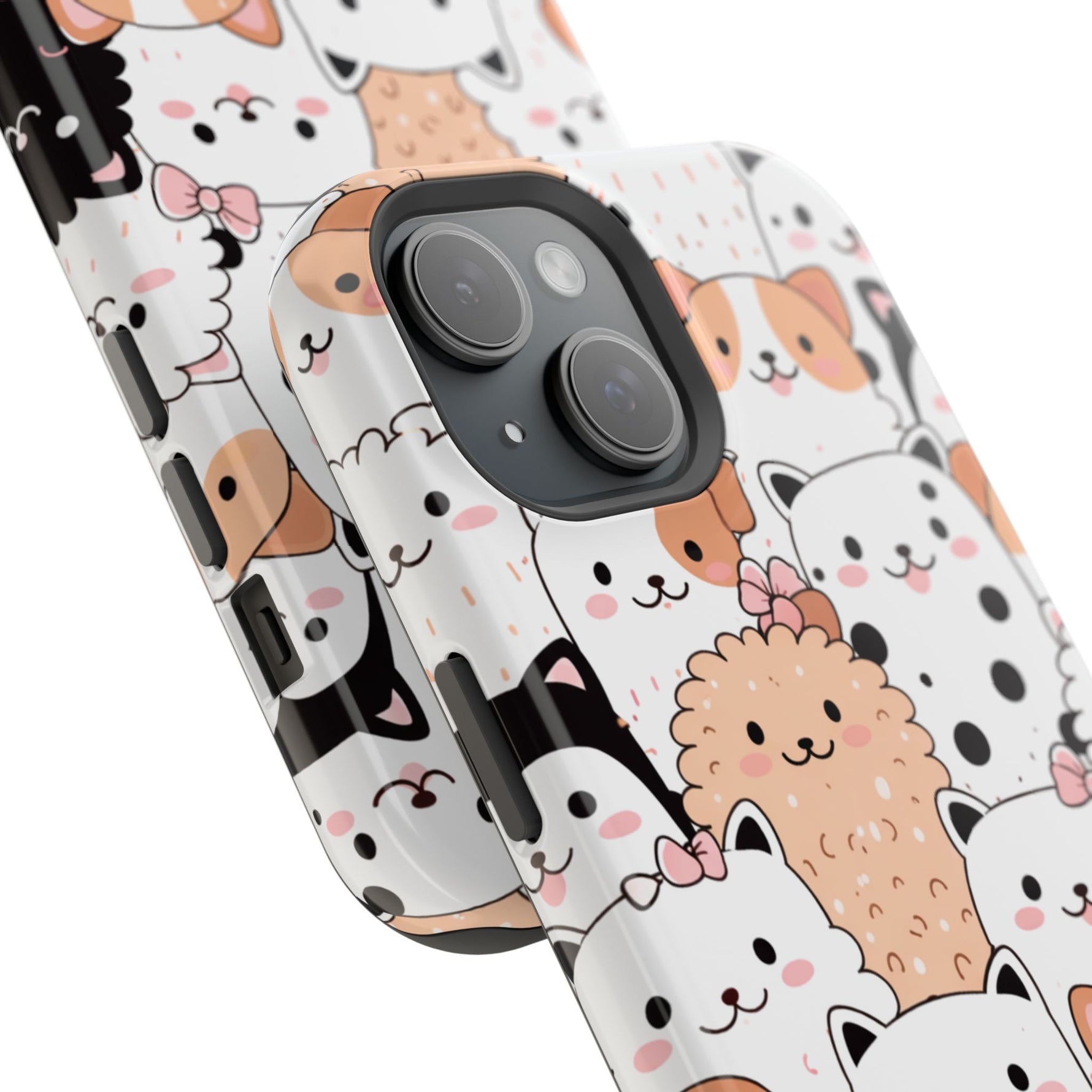 Cute Cartoon Cats & Puppies Phone Case with MagSafe Compatibility
