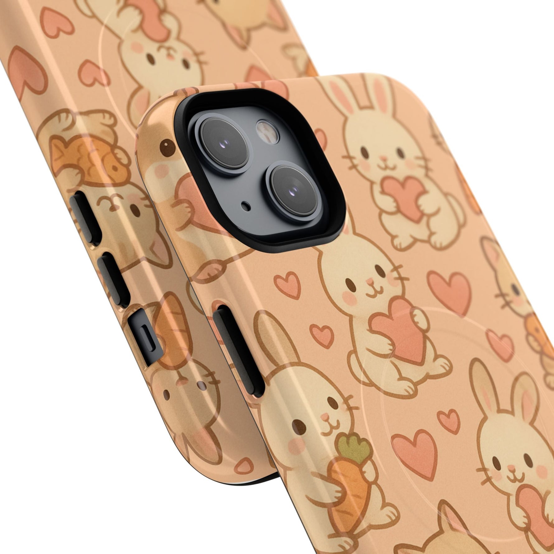 Cozy Critter Friends iPhone Case — Cute Bunny & Kitten Heart Pattern with MagSafe  Shamo's