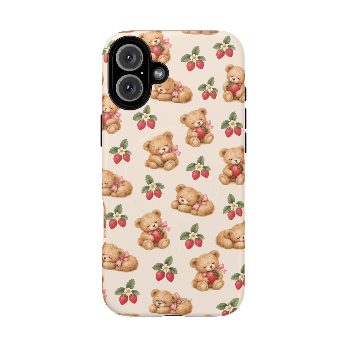 Teddy Berry Cozy Strawberry Pattern iPhone Case with MagSafe