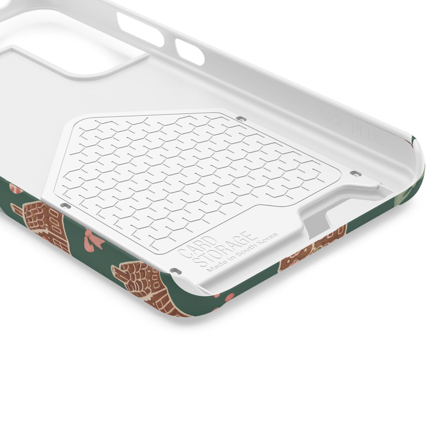 Holiday Gingerbread Phone Case with Card Holder — Festive Green Candy Cane Design