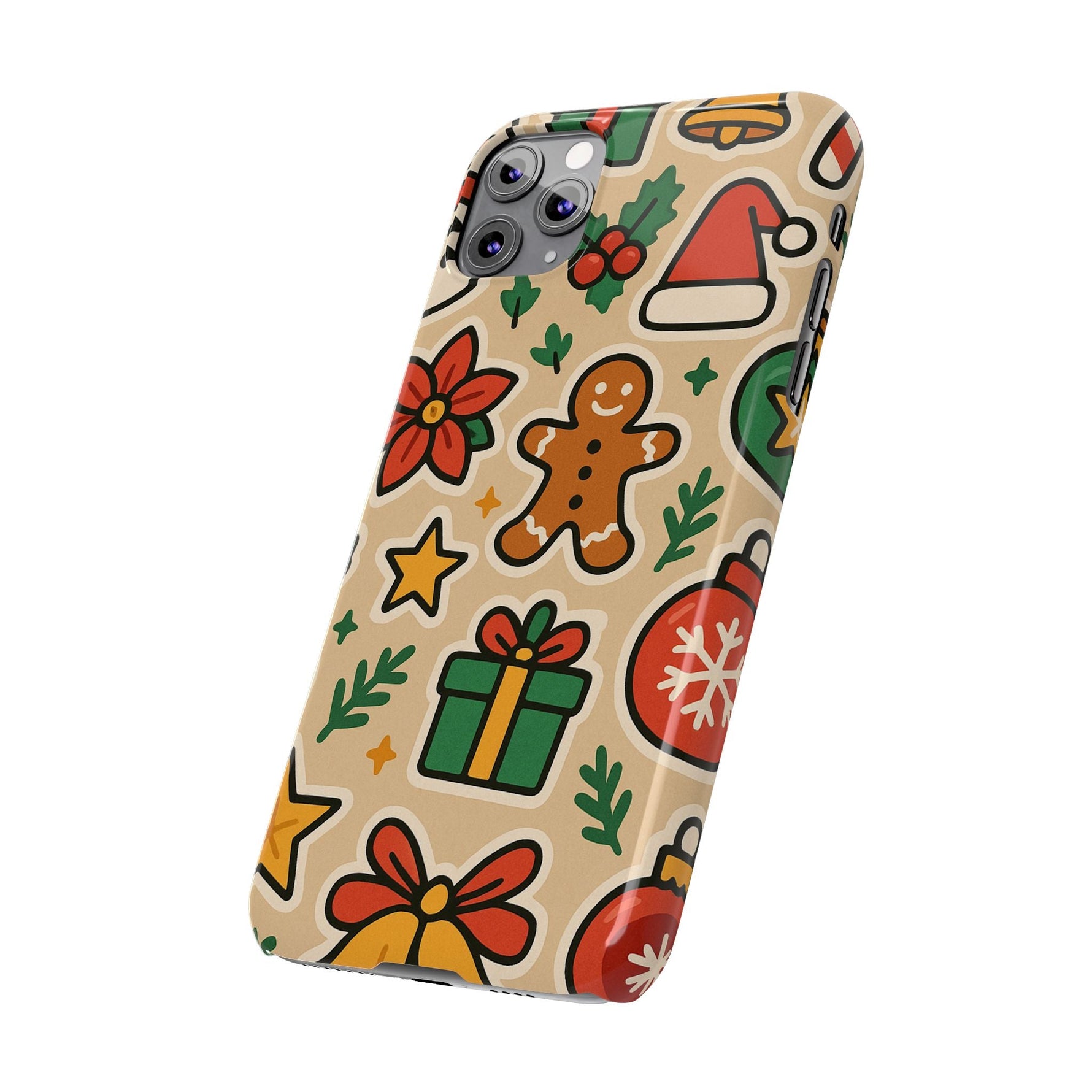 Holiday Pattern Slim iPhone Case — Gingerbread, Santa Hat & Gifts Holiday Design  Shamo's