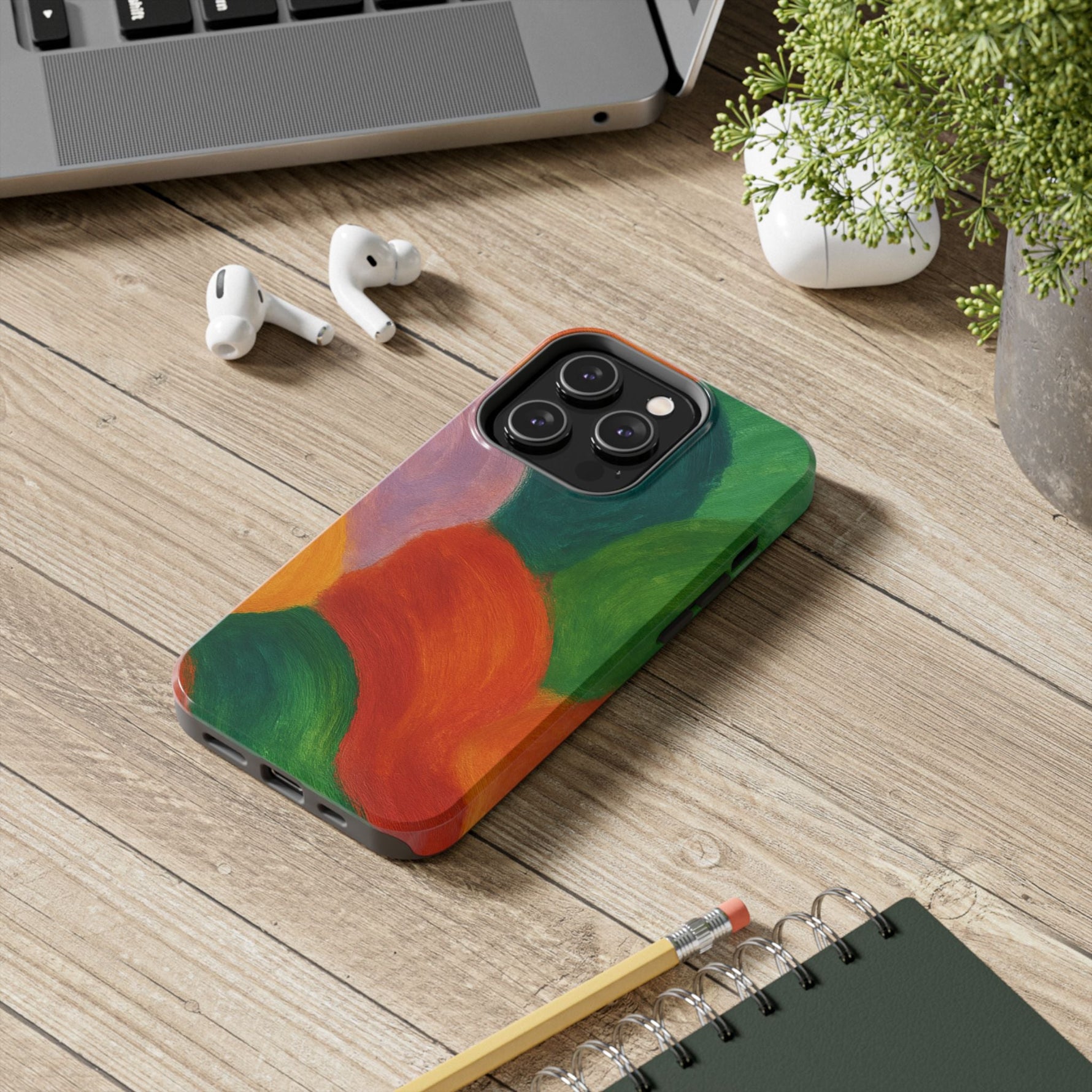 Abstract Color Wave Tough Phone Case — Bold Orange & Green Protective Phone Cover  Shamo's