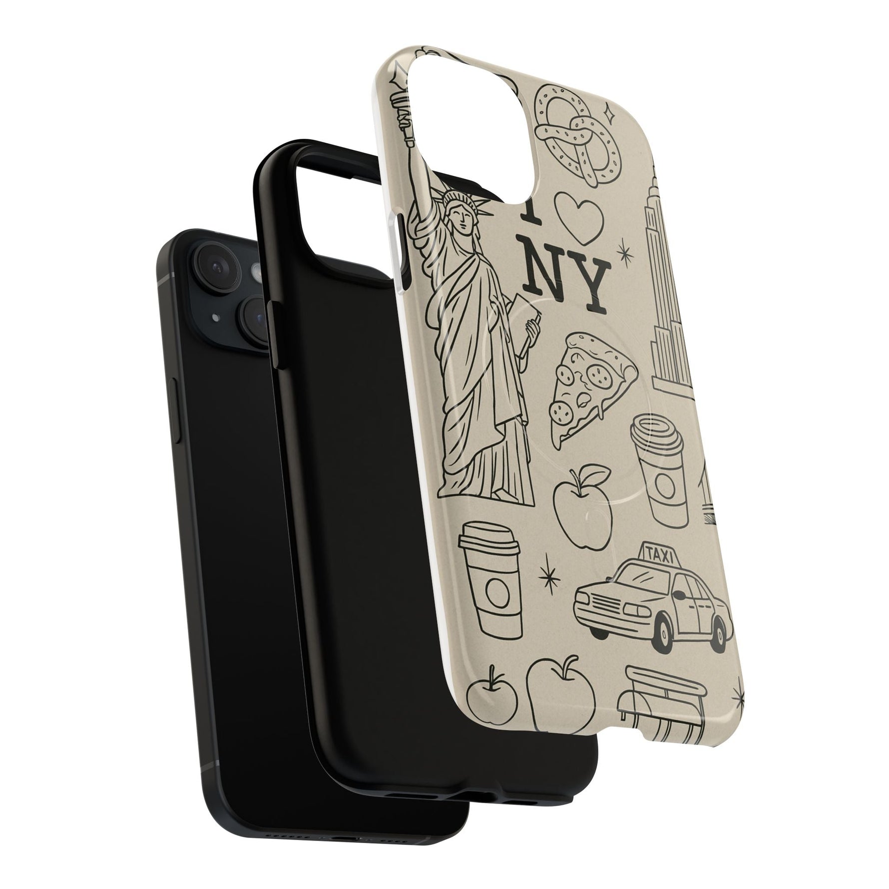 NY City Icons Tough iPhone Case — Statue of Liberty, Pizza & Taxi Pattern | Compatible with MagSafe  Shamo's