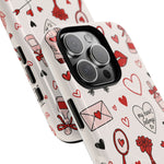 Romantic Love Doodle Tough iPhone Case ("LOVE", hearts, roses) (MagSafe compatible)  Shamo's