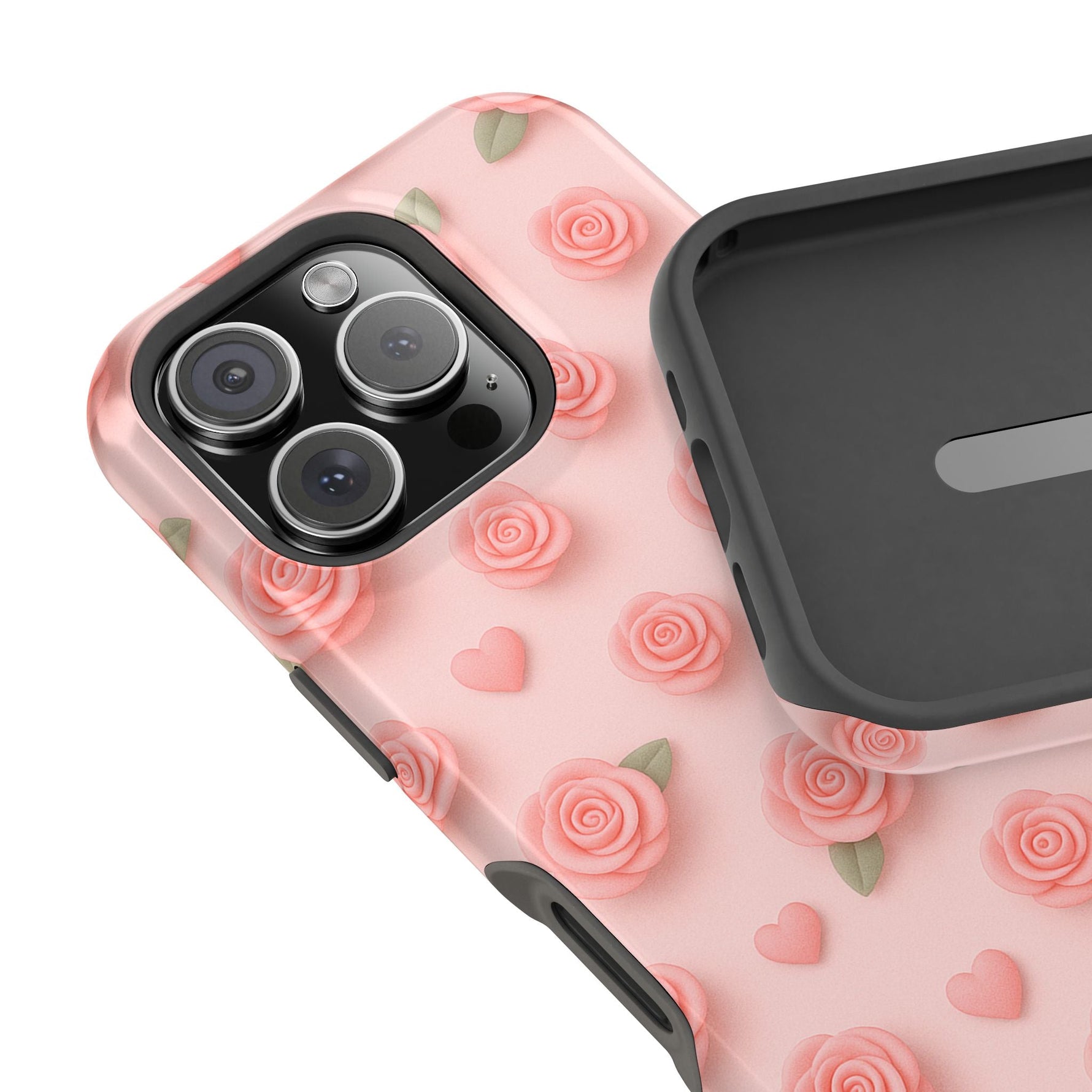 Pink Rose Pattern Impact iPhone Case — Floral Hearts Protective Cover (MagSafe compatible)  Shamo's