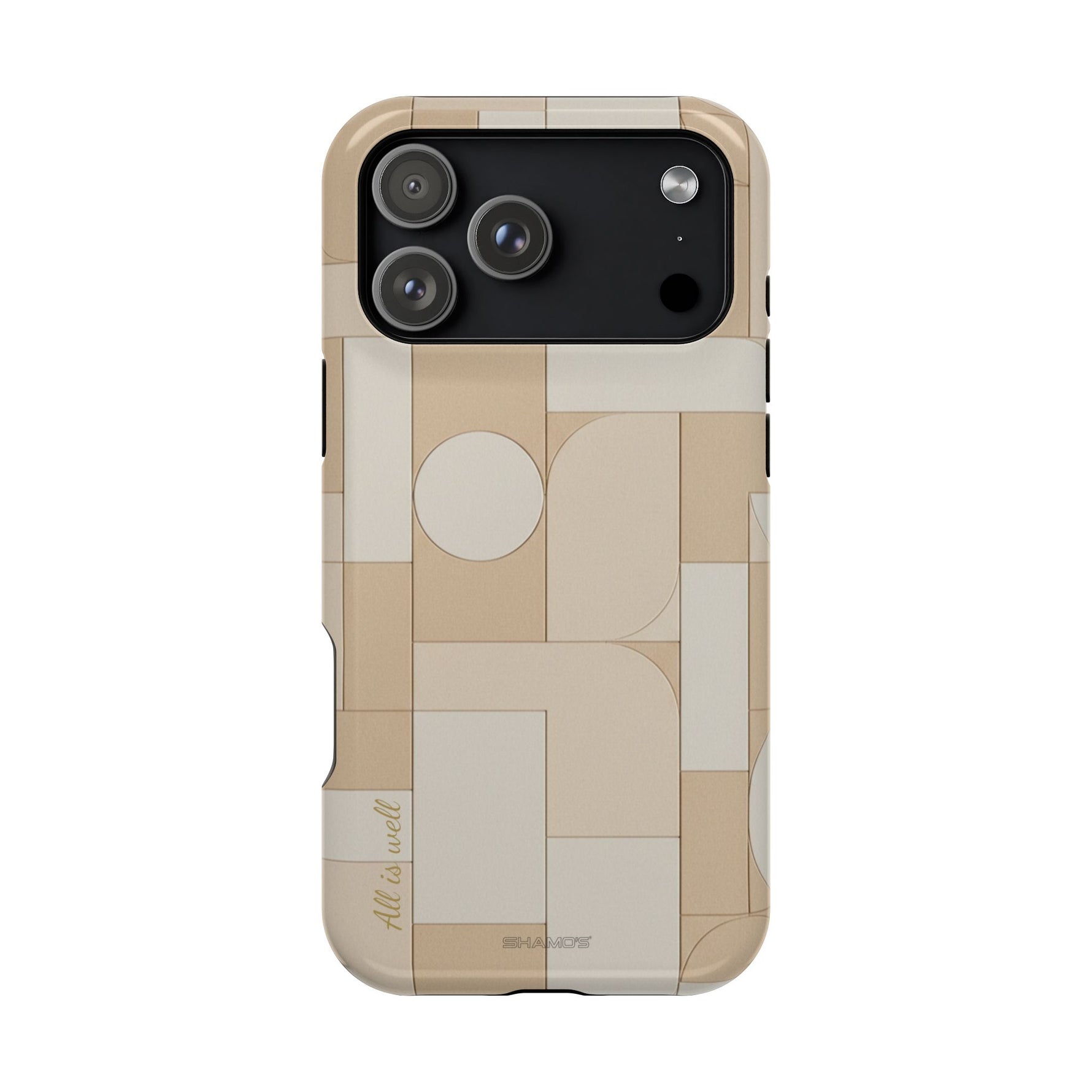 Geometric Beige Magnetic Impact-Resistant iPhone Case with Personalizable Quote and MagSafe Compatible