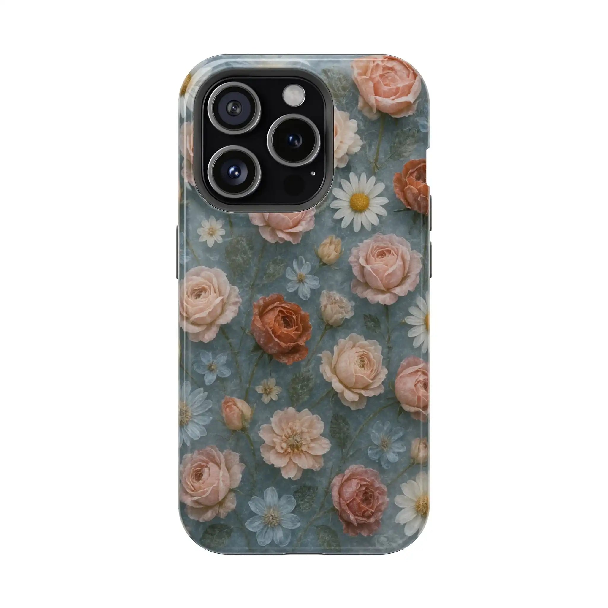 Frozen Floral Vintage Roses & Daisies iPhone Case with MagSafe compatibility  Shamo's iPhone 15 Pro / Glossy