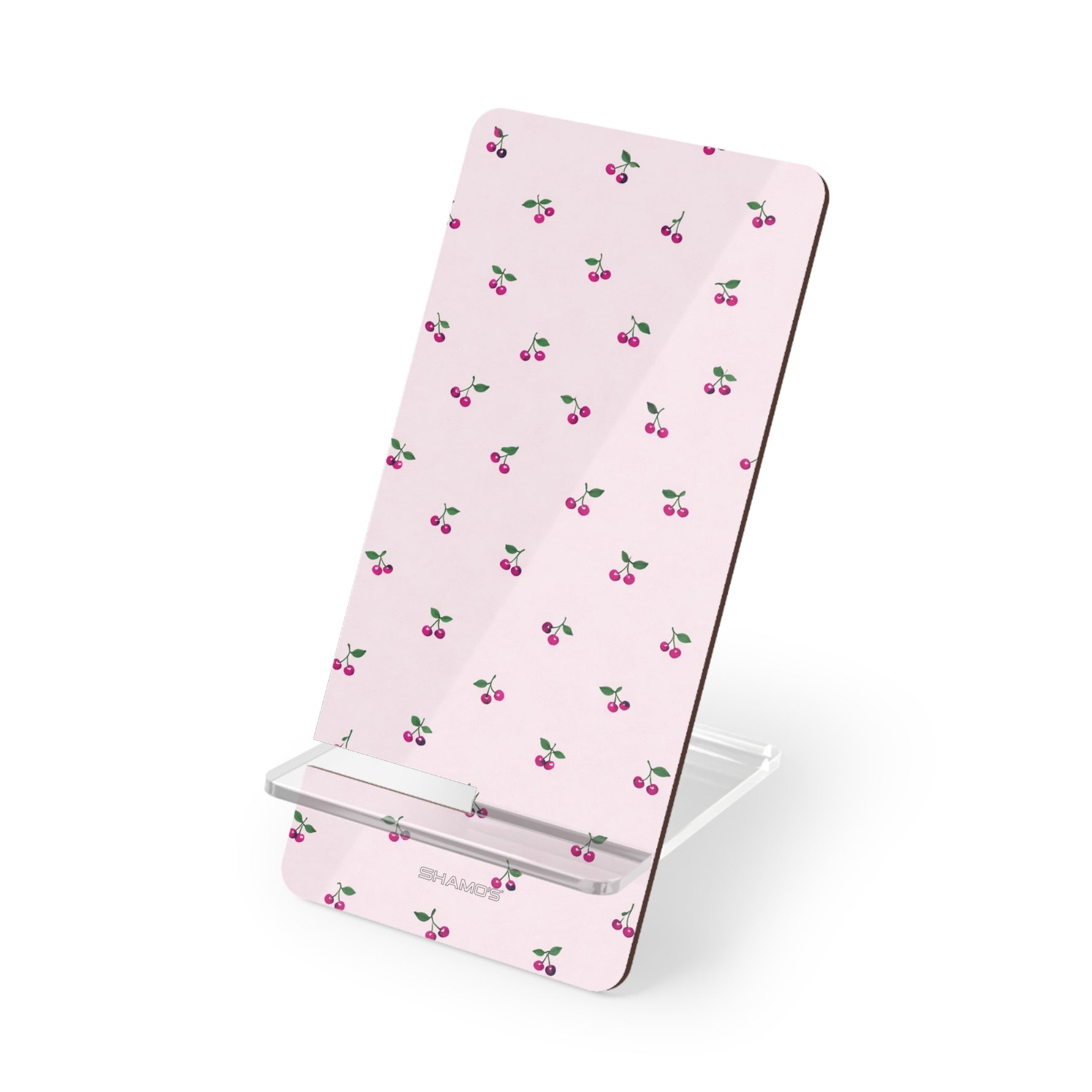 Pink Cherry Pattern Phone Stand — Portable Mobile Display Holder