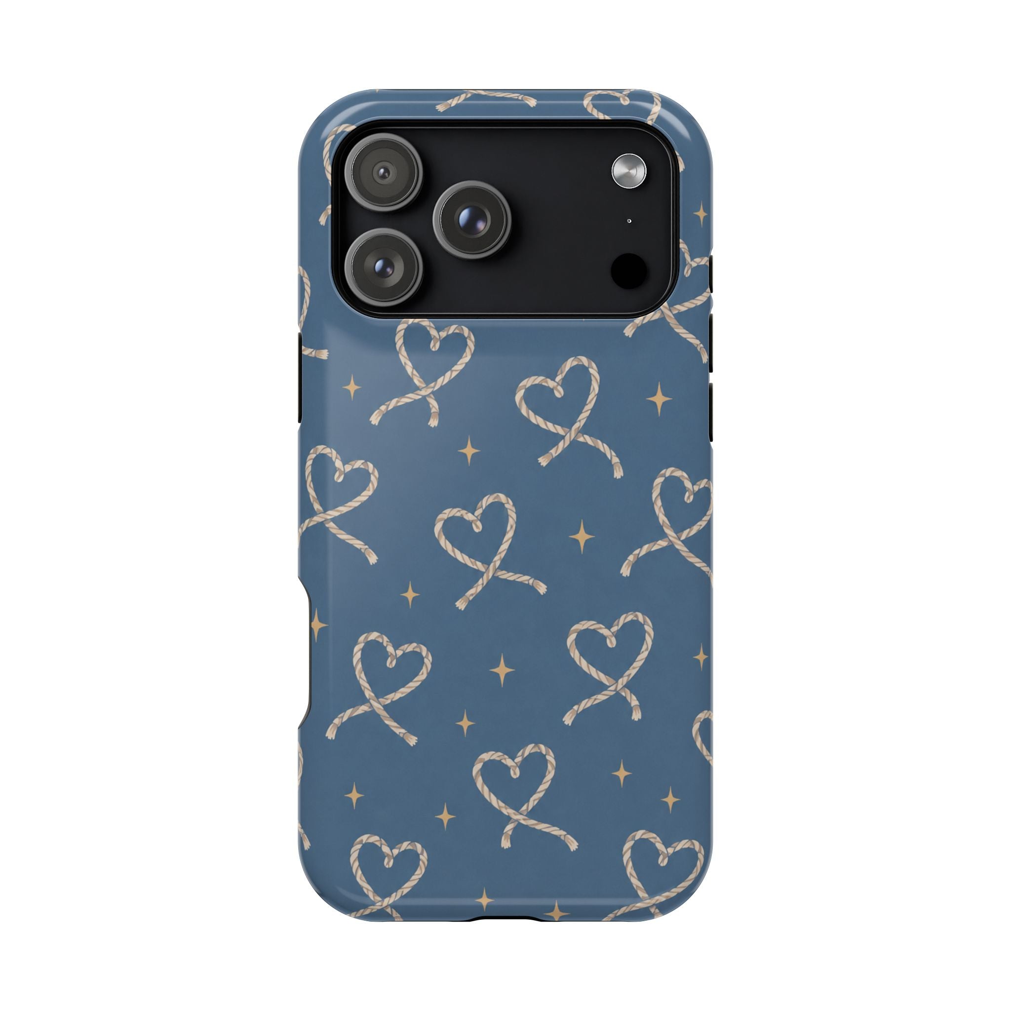 Lasso Hearts – Blue Western Heart MagSafe Phone Case, glossy iPhone 18 Pro Max, rear view