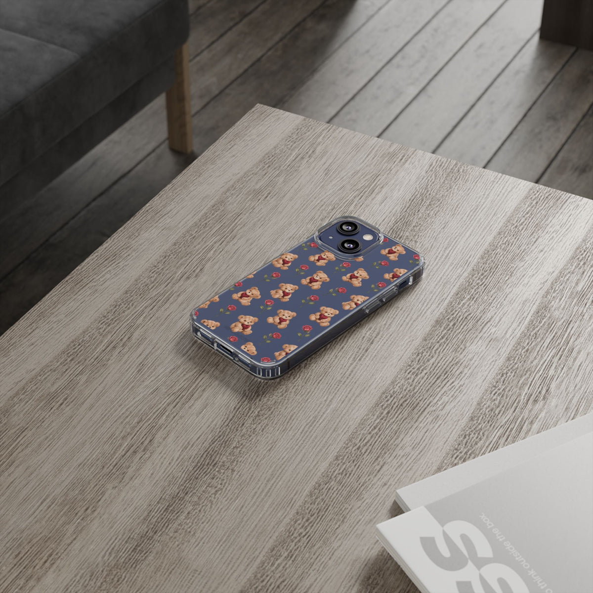 Romantic Teddy Bear Impact-Resistant Phone Case with Heart Design