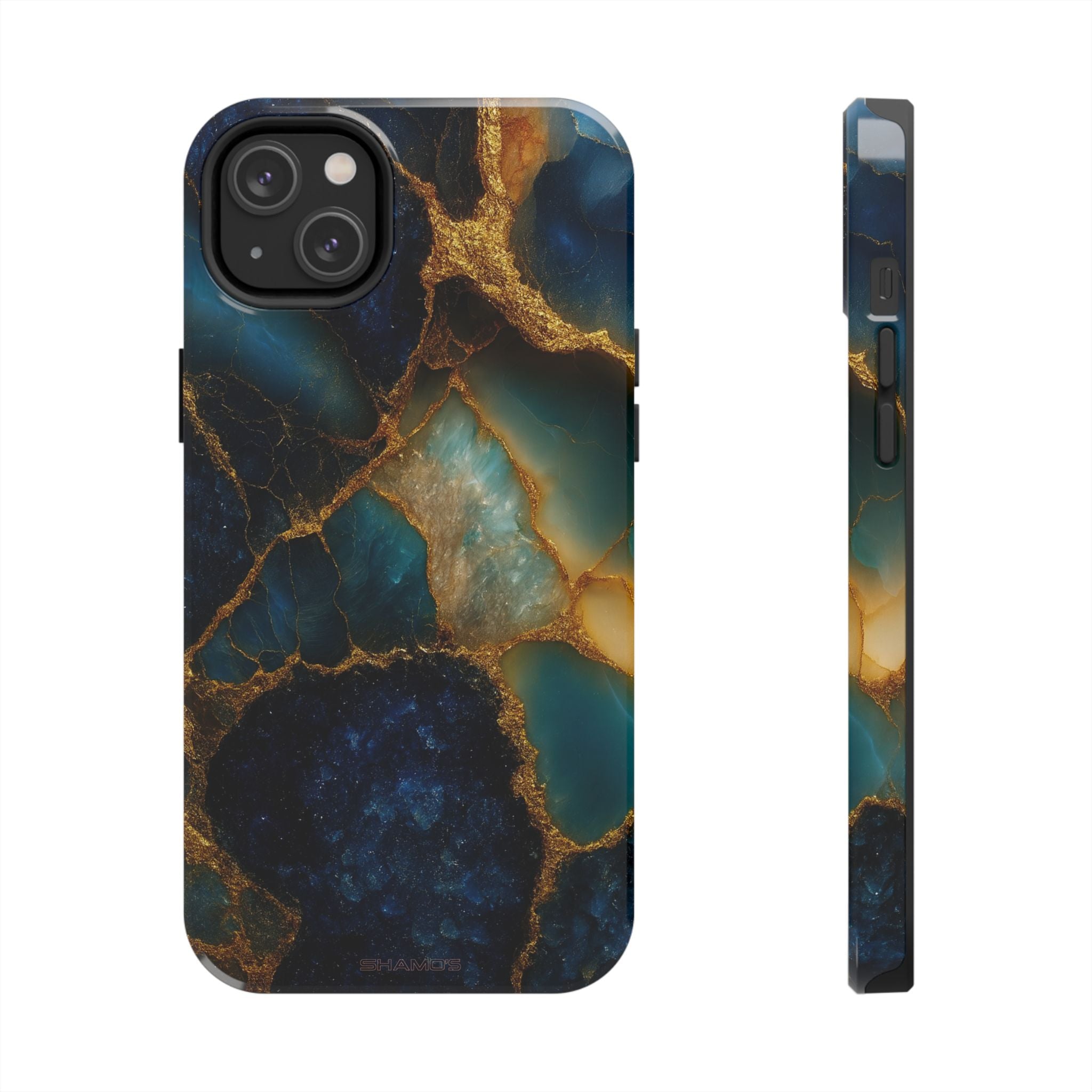 Blue Gold Agate Tough Phone Case Marble Stone Design - iPhone 14 Plus - Shamo's