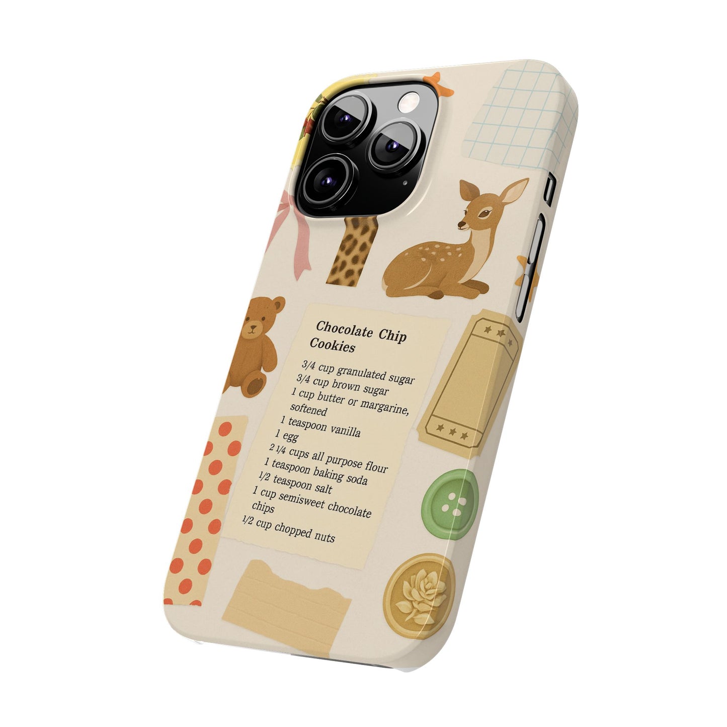 Slim iPhone Case — Cozy Baking & Teddy Pattern (Recipe, Deer, Buttons)