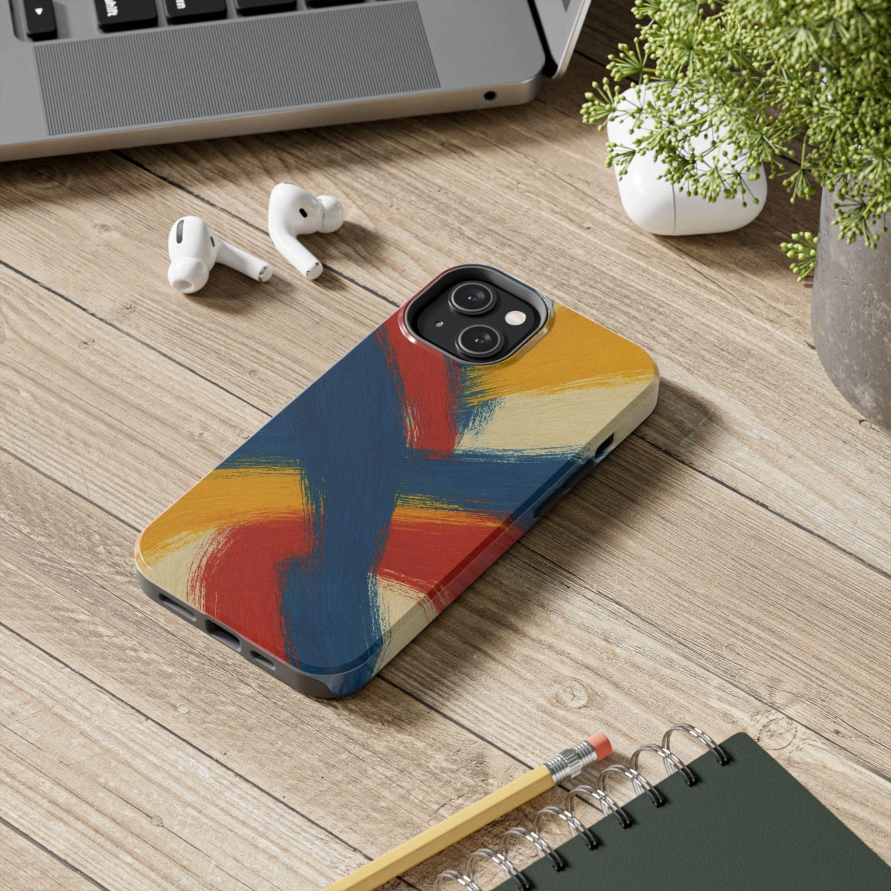 Abstract Brushstroke Tough Phone Case — Colorful Red, Blue & Yellow Protective Cover  Shamo's